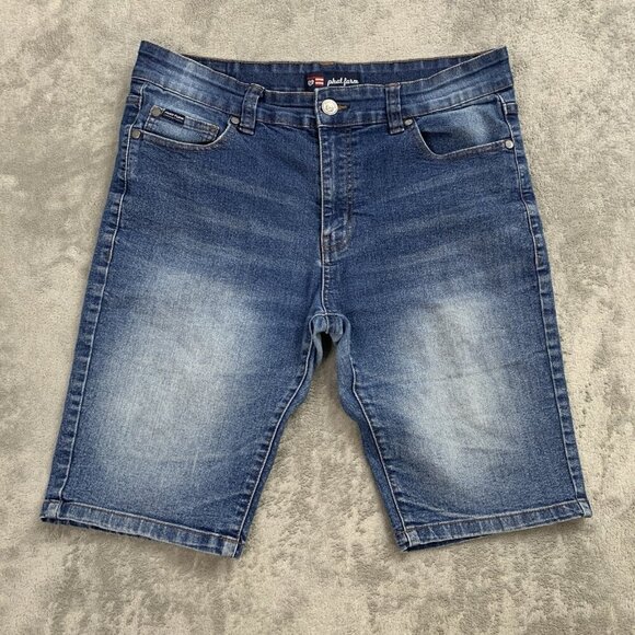 Phat Farm Jean Shorts Men 32x10” Blue Denim Hip Hop 90s Y2K Skater Jorts Stretch - Picture 1 of 13